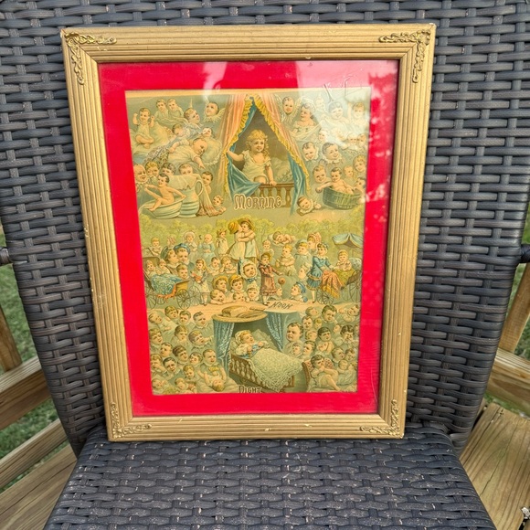 Antique VictorianLithograph Print Morning Noon Night Our Little Pets